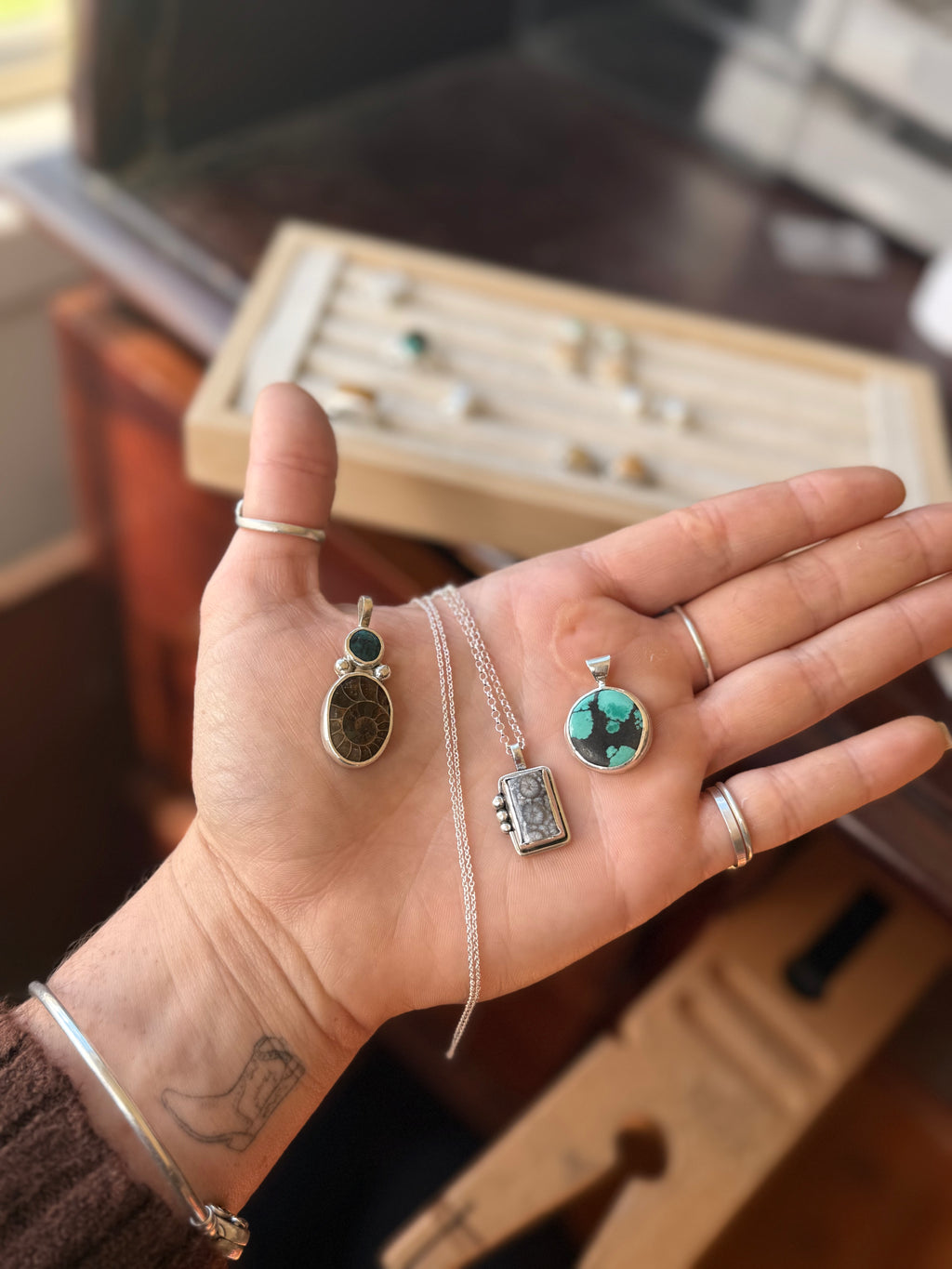 Turquoise x Ammonite Stack Pendant