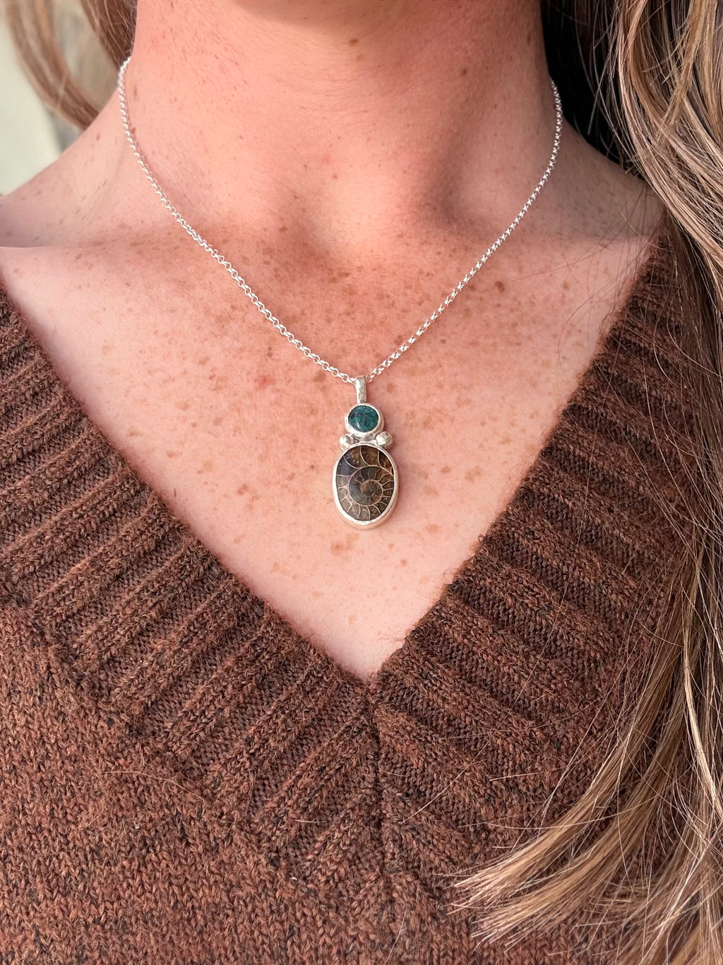 Turquoise x Ammonite Stack Pendant