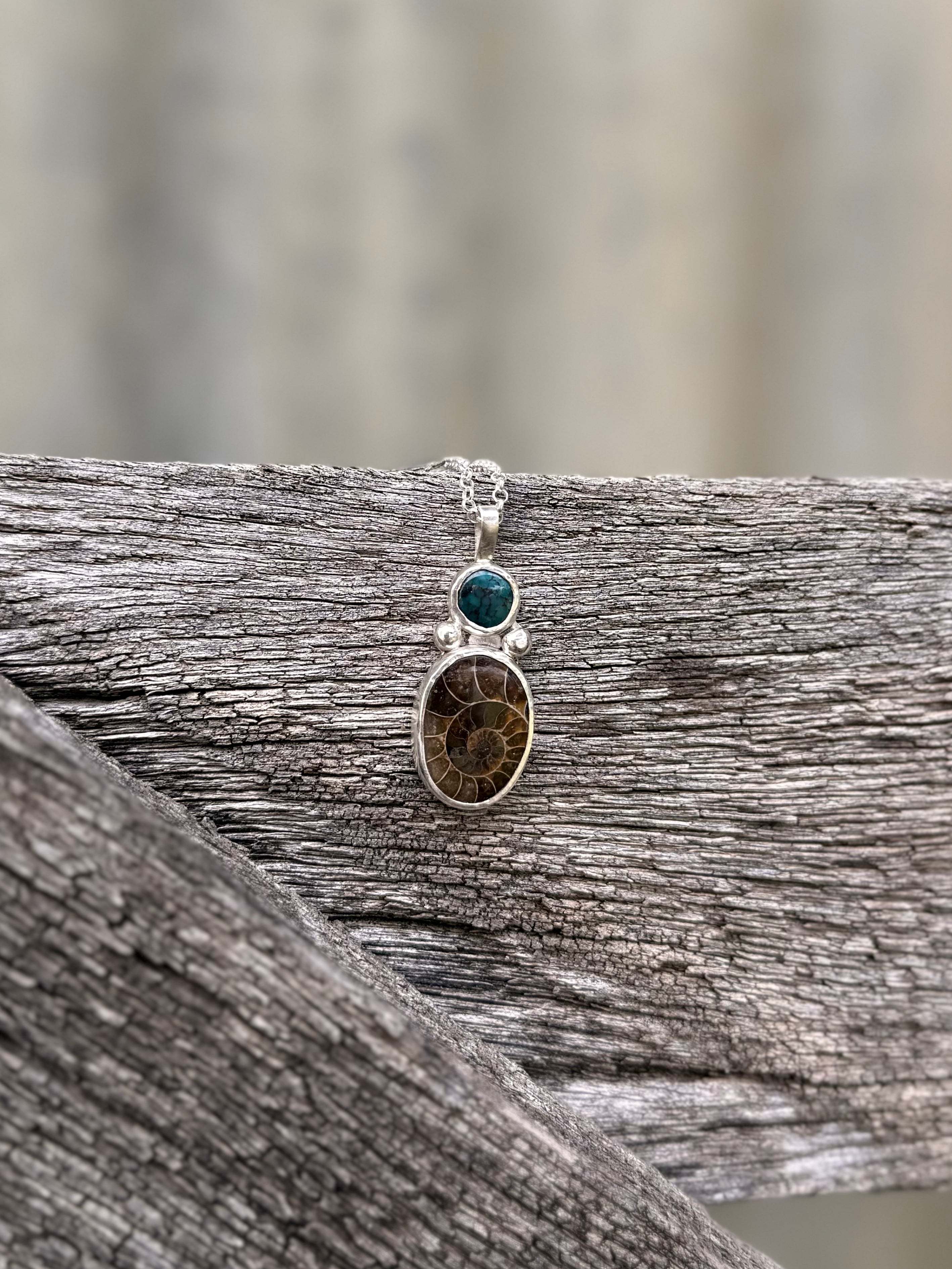 Turquoise x Ammonite Stack Pendant